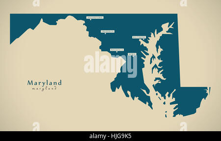 Modern Map - Maryland USA federal state illustration silhouette Stock Photo