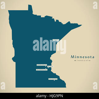 Modern Map - Minnesota USA federal state illustration silhouette Stock Photo