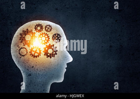 Silhouette of human head with gears mechanism instead of brain Stock ...