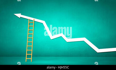 Conceptual image with ladder reaching increasing graph Stock Photo - Alamy
