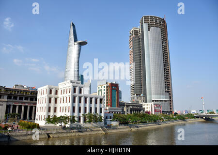 Bitexco Financial Tower viewed from the Saigon River, Ho Chi Minh City, Vietnam Stock Photo