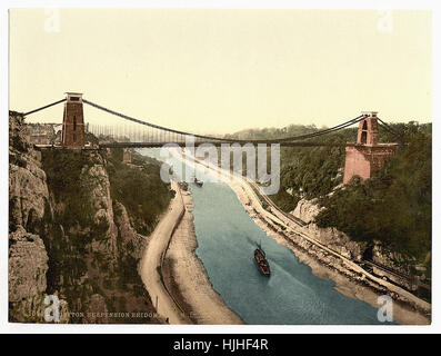 Clifton suspension bridge from the north cliffs, Bristol, England   - Photochrom XIXth century Stock Photo