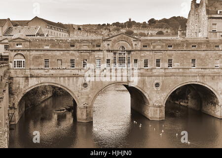 View of Pulteney Bridge over the River Avon in Bath England - Designed in the Georgian Palladian Style by Robert Adam the Bridge was Completed in 1774 Stock Photo