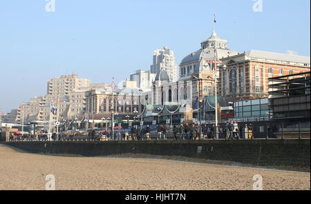 Promenade with 19th century Kurhaus Hotel  at  the North Sea beach resort of Scheveningen - Den Haag (The Hague), Netherlands. Stock Photo