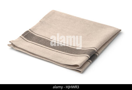Single beige linen napkin isolated on white Stock Photo