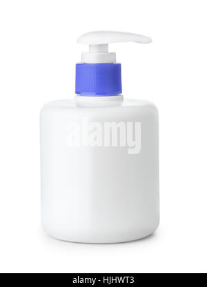 Blank plastic bottle of liquid soap with  pump dispenser  isolated on white Stock Photo