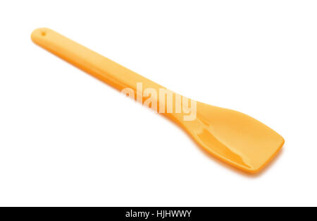 Orange plastic ice cream spoon isolated on white Stock Photo