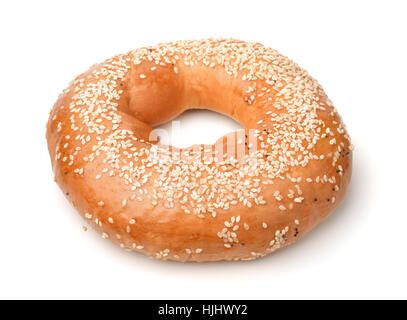 Fresh sesame bagel isolated on white Stock Photo