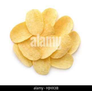 Top view of potato chips isolated on white Stock Photo