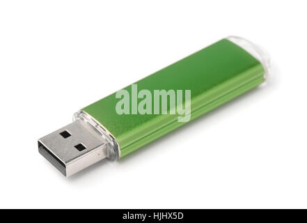 Green USB flash drive isolated on white Stock Photo