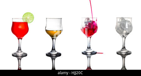 A variety of drinks in glasses.On white background. Stock Photo