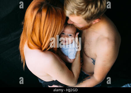 happy family on a black background Stock Photo