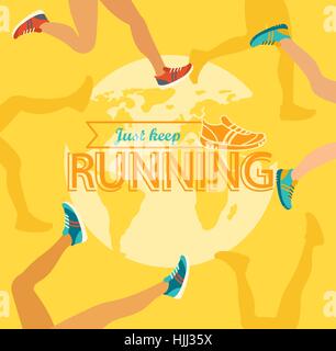 Summer running marathon, people run vector illustration. Stock Vector