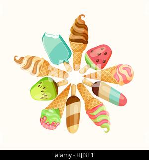 Set of tasty ice cream isolated on white background, vector illustration. Stock Vector