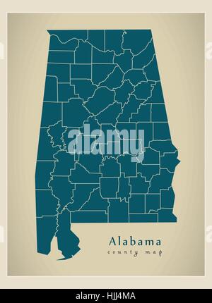 Modern Map - Alabama county map USA silhouette illustration Stock Vector