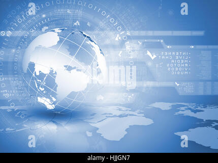 Blue digital background image with globe and map Stock Photo - Alamy