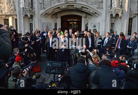 Gina Miller speaking outside The Supreme Court in London after Britain's most senior judges ruled that Prime Minister Theresa May does not have the power to trigger the formal process for the UK's exit from the European Union without Parliament having a say. Stock Photo
