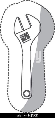 contour middle shadow sticker grayscale with wrench vector illustration Stock Vector