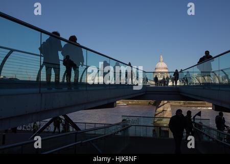 Street scenes around St. Paul's Cathedral and Millennium Bridge, River Thames, in London, England, on 20 January  2017. Stock Photo