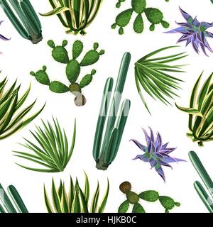 Seamless pattern with cactuses and succulents set. Plants of desert Stock Vector