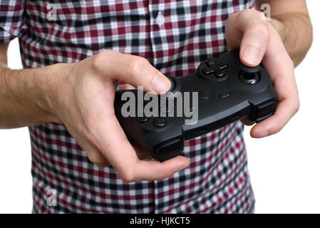 man hands holding a gamepad close up Stock Photo