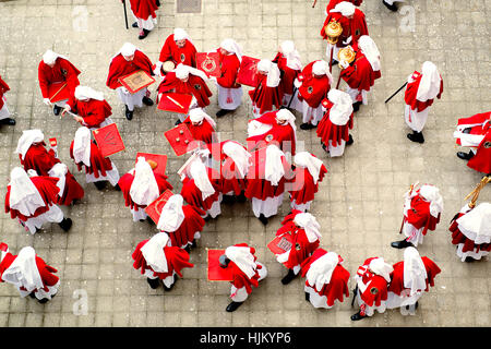 Enna, Sicily, Italy - March 25, 2016:  religious Parade, in town of Enna, Sicily for the Holy Easter. Every year for Holy Friday is staged the passio Stock Photo