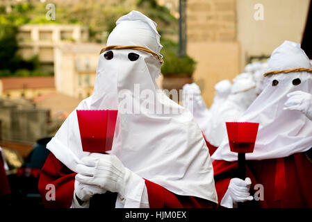 Enna, Sicily, Italy - March 25, 2016:  religious Parade, in town of Enna, Sicily for the Holy Easter. Every year for Holy Friday is staged the passio Stock Photo