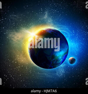 Earth planet in sun rays. Elements of this image are furnished by NASA ...