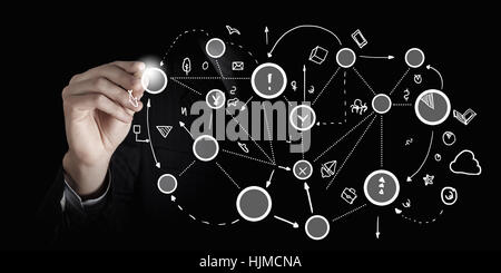 Human hand drawing connection lines of network concept Stock Photo - Alamy