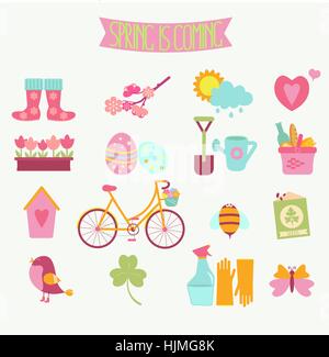 set of colorful spring icons. Vector illustration. Stock Vector