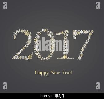 Happy New Year 2017. The figures with ornaments made from snowflakes, vector illustration Stock Vector