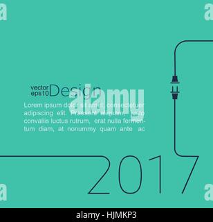 2017 - New year. Abstract line vector illustration with wire plug and socket. Concept of connection, new business, start up. Stock Vector