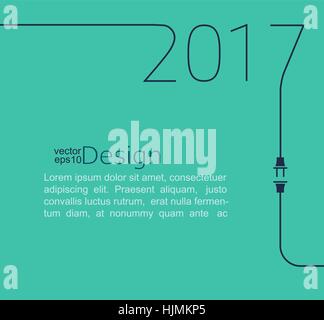 2017. New Year. Abstract line vector illustration with wire plug and socket. Concept of connection, new business, start up. Stock Vector