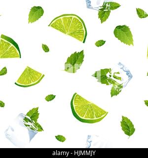 Seamless white pattern, mojito with Ice cubes Stock Vector