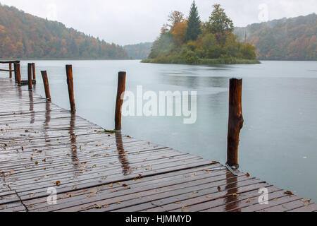 Autum forest lake Kozjak in Plitvice National Park in Croatia Stock Photo
