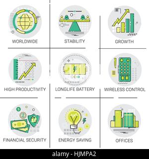 Financial Security Business Banking Growth Icon Set Modern Digital Technology Energy Savings Stock Vector