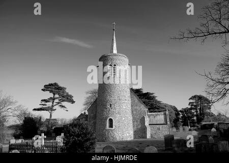 St Marys church with its distinctive round tower in the village of Titchwell, North Norfolk Coast; England; UK Stock Photo