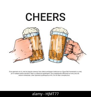 Hand Hold Beer Glass Mug Cheers Oktoberfest Festival Banner Sketch Stock Vector