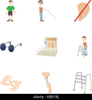 People with special needs opportunities icons set. Cartoon illustration of 9 people with special needs opportunities vector icons for web Stock Vector