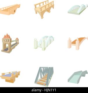 Facility for crossing river icons set. Cartoon illustration of 9 facility for crossing river vector icons for web Stock Vector