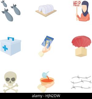 Refugee status icons set. Cartoon illustration of 9 refugee status vector icons for web Stock Vector