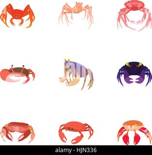 Crab icons set. Cartoon illustration of 9 crab vector icons for web Stock Vector