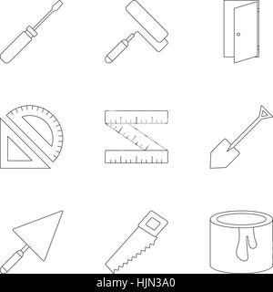 Repair icons set. Outline illustration of 9 repair vector icons for web Stock Vector