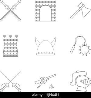 Knight icons set. Outline illustration of 9 knight vector icons for web Stock Vector