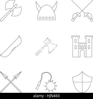 Medieval armor icons set. Outline illustration of 9 medieval armor vector icons for web Stock Vector