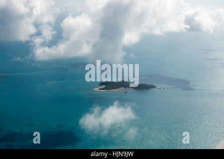 Aerial view of clouds above the Whitsunday Islands, taken from a light aircraft scenic flight, Queensland Australia Stock Photo