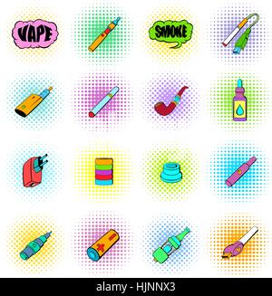 E-cigarettes icons set in comics style isolated on white Stock Vector