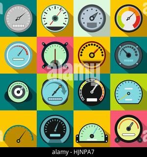 Speedometer icons set in flat style for any design Stock Vector
