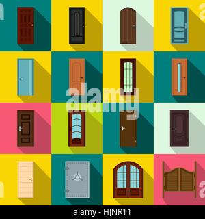 Doors icons set in flat style for any design Stock Vector