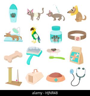 Veterinary icons set in cartoon style isolated on white background Stock Vector